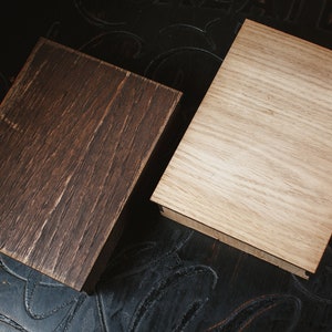 Puede incluir: Dos cajas de madera, una es de color marr&oacute;n oscuro y la otra es de color marr&oacute;n claro. Ambas cajas tienen un patr&oacute;n de veta de madera.