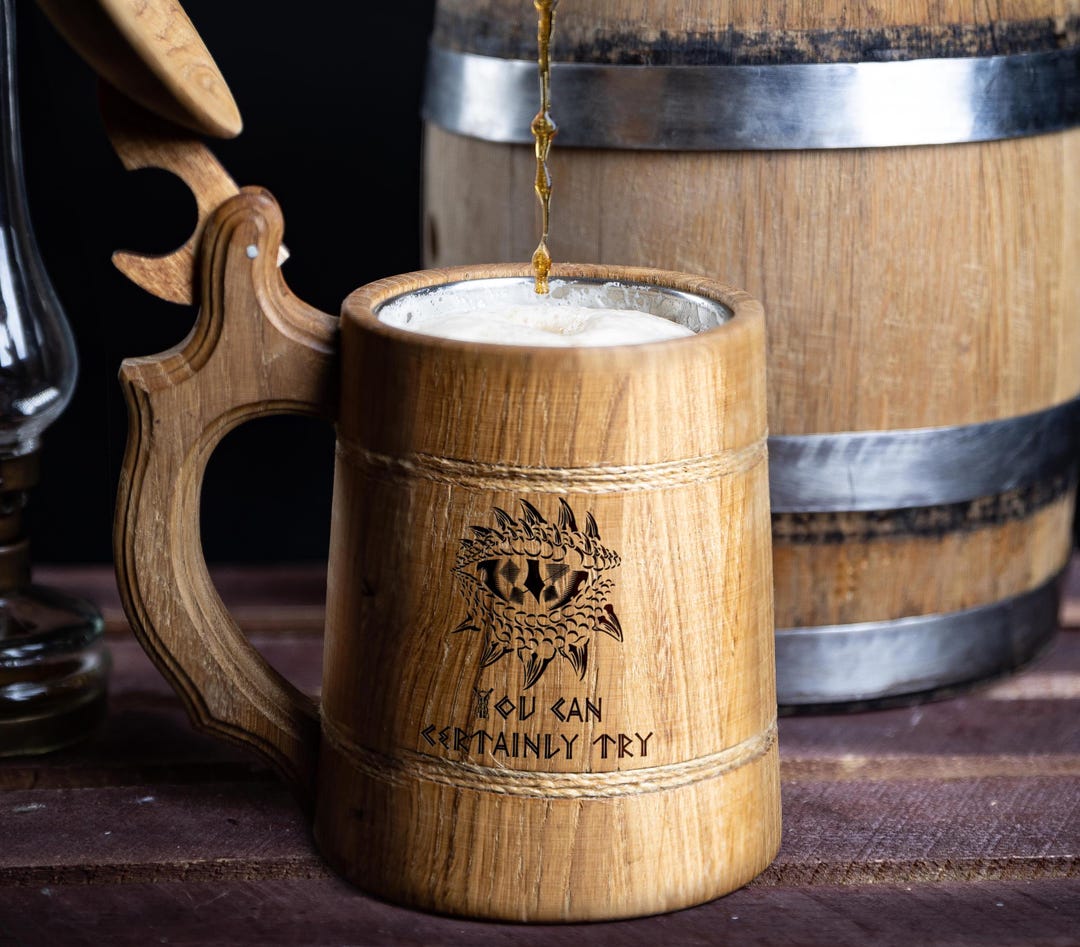 Handcrafted Wooden Beer Mug: Oak or Walnut, Stainless Steel Insert ...