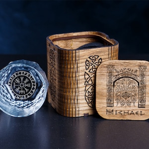 Ensemble de verres à whisky personnalisés - Boîte en bois Viking Valhalla, cadeau pour garçons d'honneur