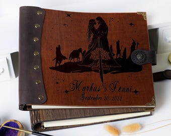 Personalized Wood Wedding Guest Book: Engraved Fantasy Design Elf Wedding  dwarves, goblins, orcs , Gifts