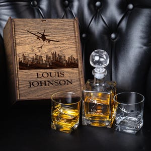 Personalized Whiskey Decanter Set Personalized Engraved Pilot Gift Bourbon Glass Whiskey Decanter Aviator Christmas Gift