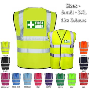 First Aider - Hi Vis Vest Reflective Hi Viz Safety Waistcoat - Pre Printed