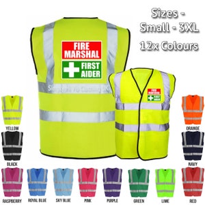 Fire Marshal- First Aider - Hi Vis Vest Reflective Hi Viz Safety Waistcoat - Pre Printed