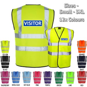 Visitor - Hi Vis Vest Reflective Hi Viz Safety Waistcoat Printed in Blue Non-Reflective Box