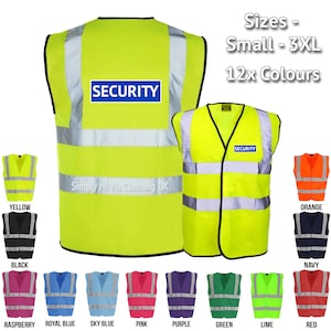 Security - Hi Vis Vest Reflective Hi Viz Safety Waistcoat Printed in Blue Non-Reflective Box