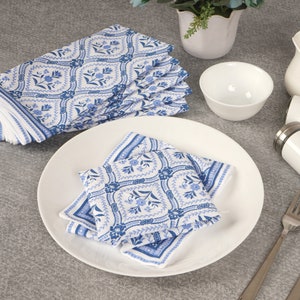Blue cloth napkin Damask Print cotton linen blend dinner serviette napkin printed napkin cloth perfect for ceremony parties 20x20 Inches Damask Blue