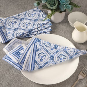 Blue cloth napkin Damask Print cotton linen blend dinner serviette napkin printed napkin cloth perfect for ceremony parties 20x20 Inches image 3