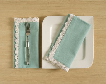 Napkin Cloth with Premium Lace, Cotton Linen Blend 20x20 Inches cloth napkin Perfect for Wedding Anniversary Cocktail Dinner Napkins.