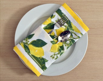 FINGERCRAFT Table Napkins Cotton Linen Blend Printed Napkins Perfect for Parties Dinners Weddings Cocktail Easter 20x20 Inches Lemon Print