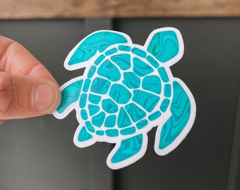 Weatherproof Turtle Sticker - Glossy Teal Green Sea Turtle Decal