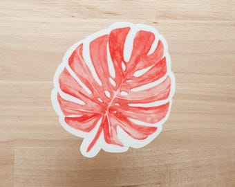 Pink Monstera Leaf Weatherproof Sticker