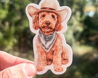 Pegatina resistente a la intemperie de perro Western Doodle / Cachorro vaquero