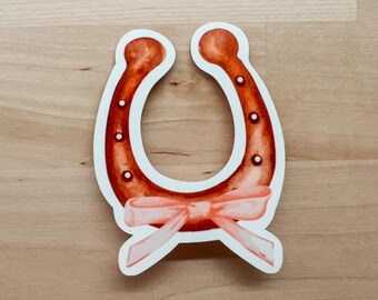 Lucky Horseshoe Sticker | Pink Western Bow, Weatherproof