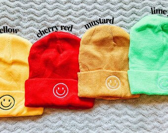 Embroidered Smiley Face Beanie | Smiley Face Toboggan  display picture 1