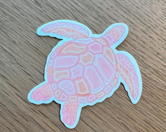 Pink Sea Turtle Weatherproof Sticker | Laptop, Water Bottle Decal