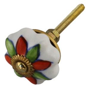 Ceramic furniture knob, shabby chic rosette, small - flower - green-orange