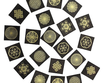 Prayer flag - Sacred geometry - black - paper - approx. 10.5 x 10.5 cm