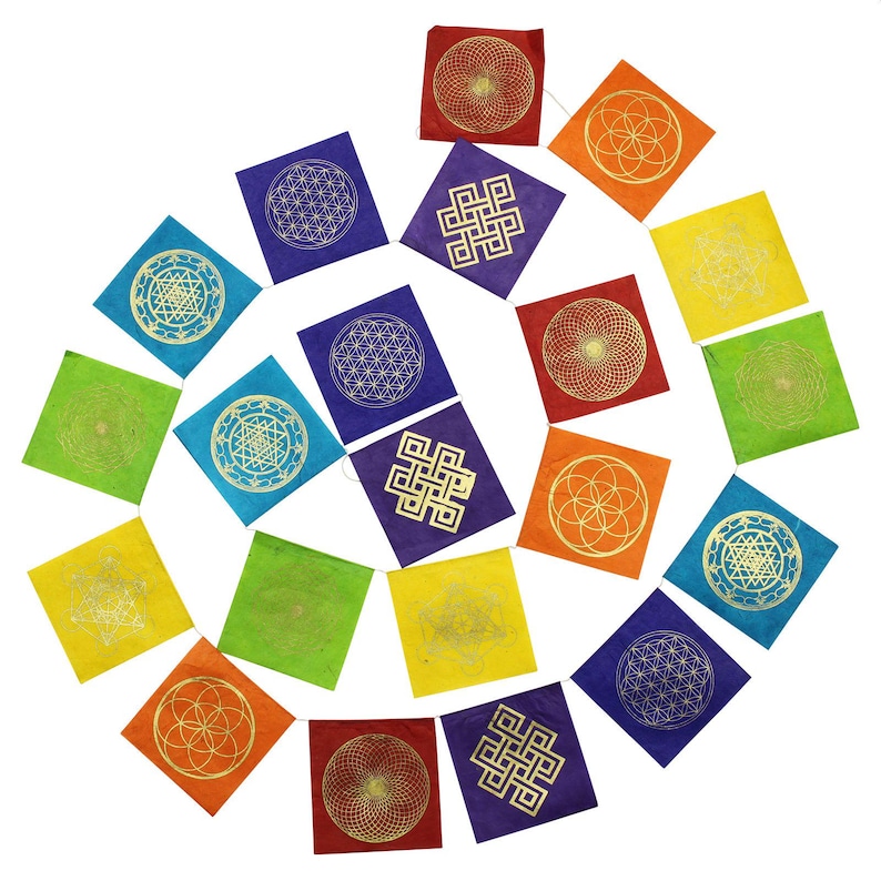 Prayer flag - Sacred geometry - colorful - Chakra colors - paper - approx. 10.5 x 10.5 cm image 1
