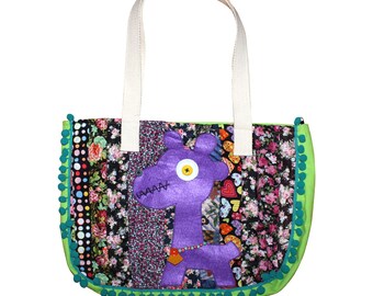 Tote bag - purple giraffe - shoulder bag