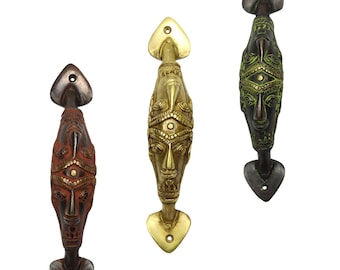 Door handle - Door lever - Door handle - Mask - Aztec mask - Handle - Brass
