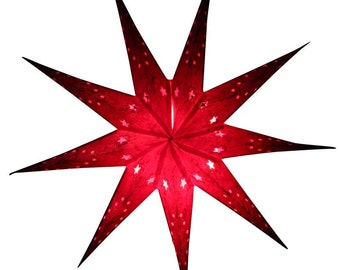 Paper star - Christmas star - 9-pointed star, red patterned - 60 cm