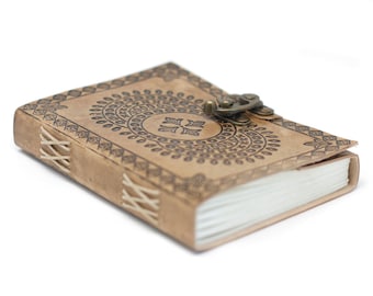 Leather Notebook Sketchbook Diary - Mandala - Light Brown