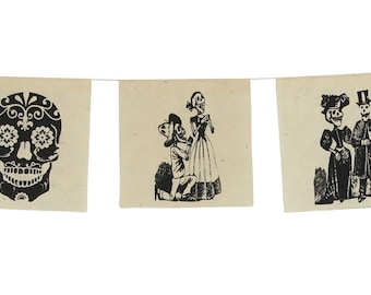 Prayer flag - Dia de Muertos - Dancing Dead - natural black - approx. 11 x 11 cm