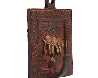 Clothes hook - elephant - brass - red