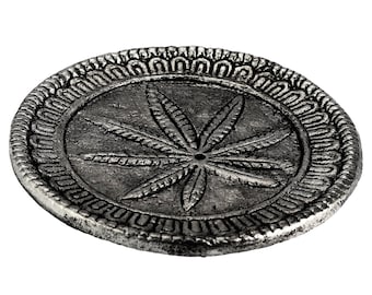 Incense stick holder - bowl - ornamental - silver - hemp leaf