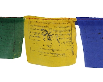 Tibetan prayer flags - 8 cm wide - black lettering - 5 roll set