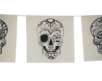 Prayer flag - Dia de Muertos - skulls - natural black - approx. 11 x 11 cm