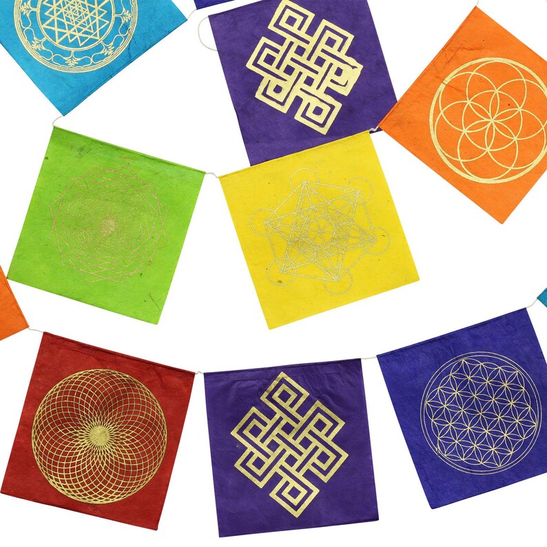 Prayer flag - Sacred geometry - colorful - Chakra colors - paper - approx. 10.5 x 10.5 cm image 2