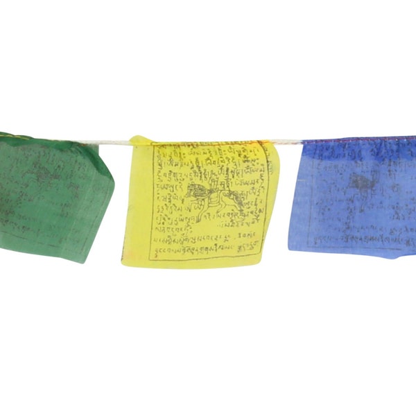 Tibetan prayer flags - 8 cm wide - black font - 5 rolls set - cotton