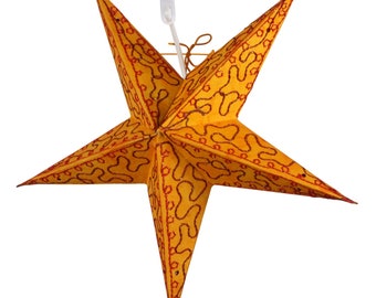Paper star - Christmas star - 5-pointed star, orange patterned, 02 - 40 cm