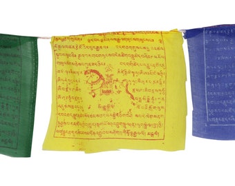 Tibetan prayer flags - 17 cm wide - colorful lettering - 5 roll set