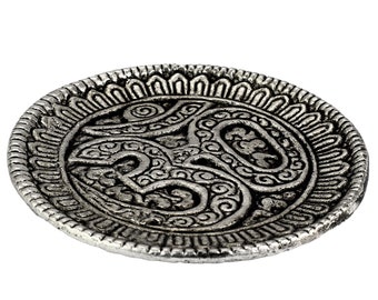 Incense stick holder - bowl - ornamental - silver - Om small