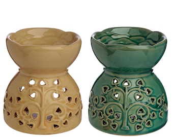 Aroma lamp, fragrance lamp, Tree of Life ceramic bowl with fragrance oil