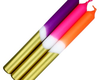 Świeca - Woskowa - Świeca stożkowa - 3 świece - 21 cm - Wegańska - Kolory neonowe