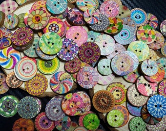 Vintage Flower Wood Buttons for Crafts, Assorted Colors, (15mm, 20mm)