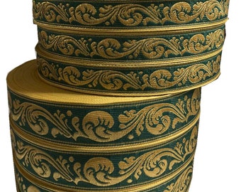 Floral pattern jacquard ribbon trimming in 2 widths for liturgical clothing, Metallic Galloon, Ecclesiastical Ribbon, Purple gold galloon