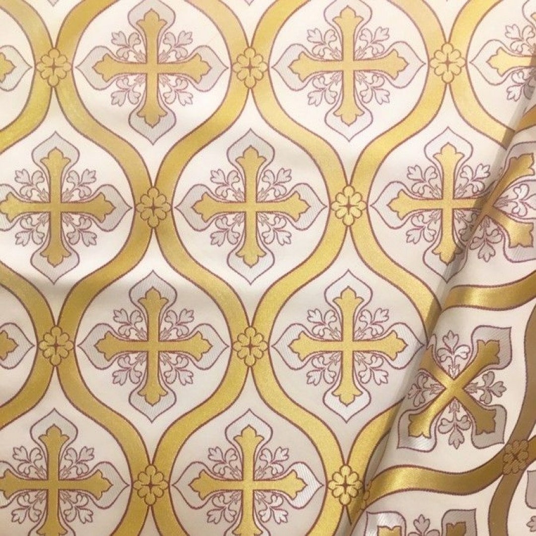White Gold Vestment Fabric, Liturgical Metallic Brocade, Church Apparel ...