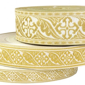 Jacquard Metallic Gallon Blatt & Kreuz, Liturgische Bandbesätze 2,5 cm, 3,5 cm, 5 cm Breite für kirchliche Nähtücher, DIY, Basteln