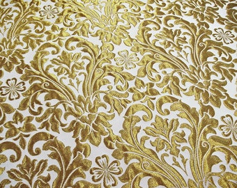Floral Metallic Brocade, Kelly Green, Red, Blue White Gold Brocade Fabric, Liturgical Fabric, Vestments Brocade