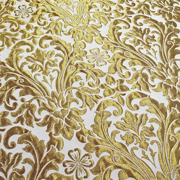 Floral Metallic Brocade, Kelly Green, Red, Blue White Gold Brocade Fabric, Liturgical Fabric, Vestment Brocade