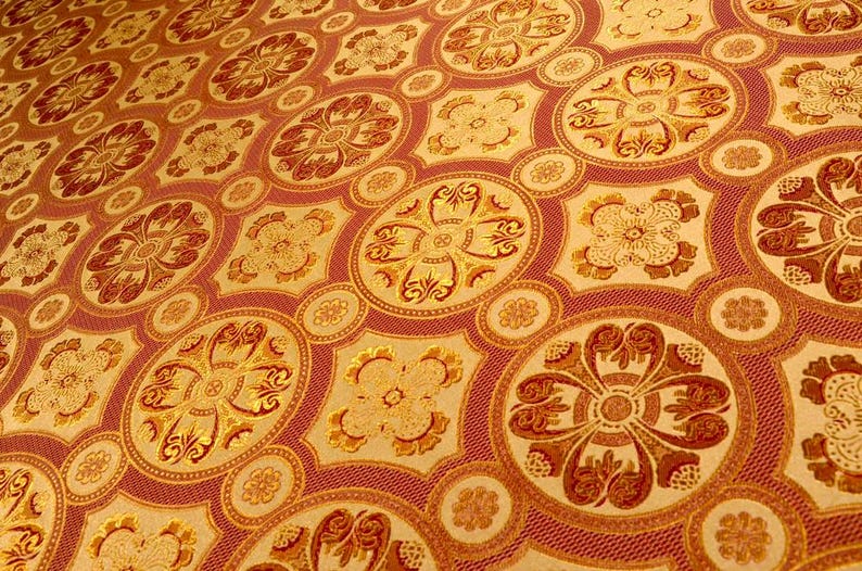 Tela con estampado bizantino, tela litúrgica de todos los colores, tela para vestimentas, tela litúrgica, brocado azul dorado, brocado rojo dorado, brocado blanco dorado imagen 18