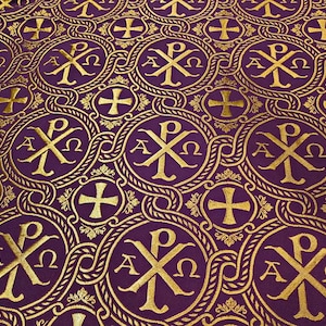 Vestment Fabric with Background ΑΡΧΩ, gold Chi Rho symbol,Dalmatic, Clergy Cloths, Vestment Brocade, Robe, Parament