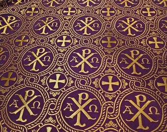 Vestment Fabric with Background ΑΡΧΩ, gold Chi Rho symbol,Dalmatic, Clergy Cloths, Vestment Brocade, Robe, Parament