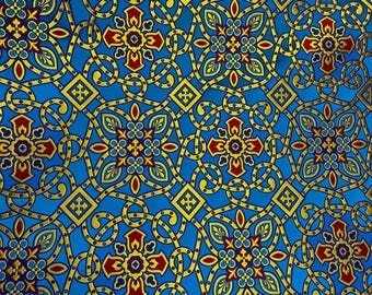 Liturgical blue gold brocade for Priest garment, Chasuble, Robe, Vestments, Gold metallic brocade extra width, vestment brocade by the meter