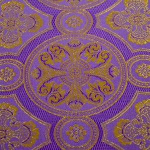 Tela con estampado bizantino, tela litúrgica de todos los colores, tela para vestimentas, tela litúrgica, brocado azul dorado, brocado rojo dorado, brocado blanco dorado imagen 1