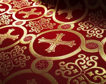 Medium-weight Liturgical Brocade for church clothing, priest vestment, stole and cuffs, Deacon vestments, altar boy robes, altar cloths